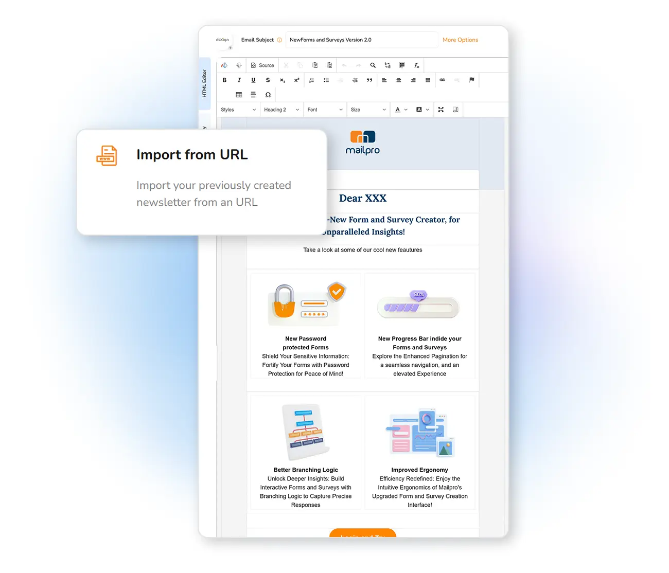 Importar um newsletter diretamente de um URL para o Mailpro
