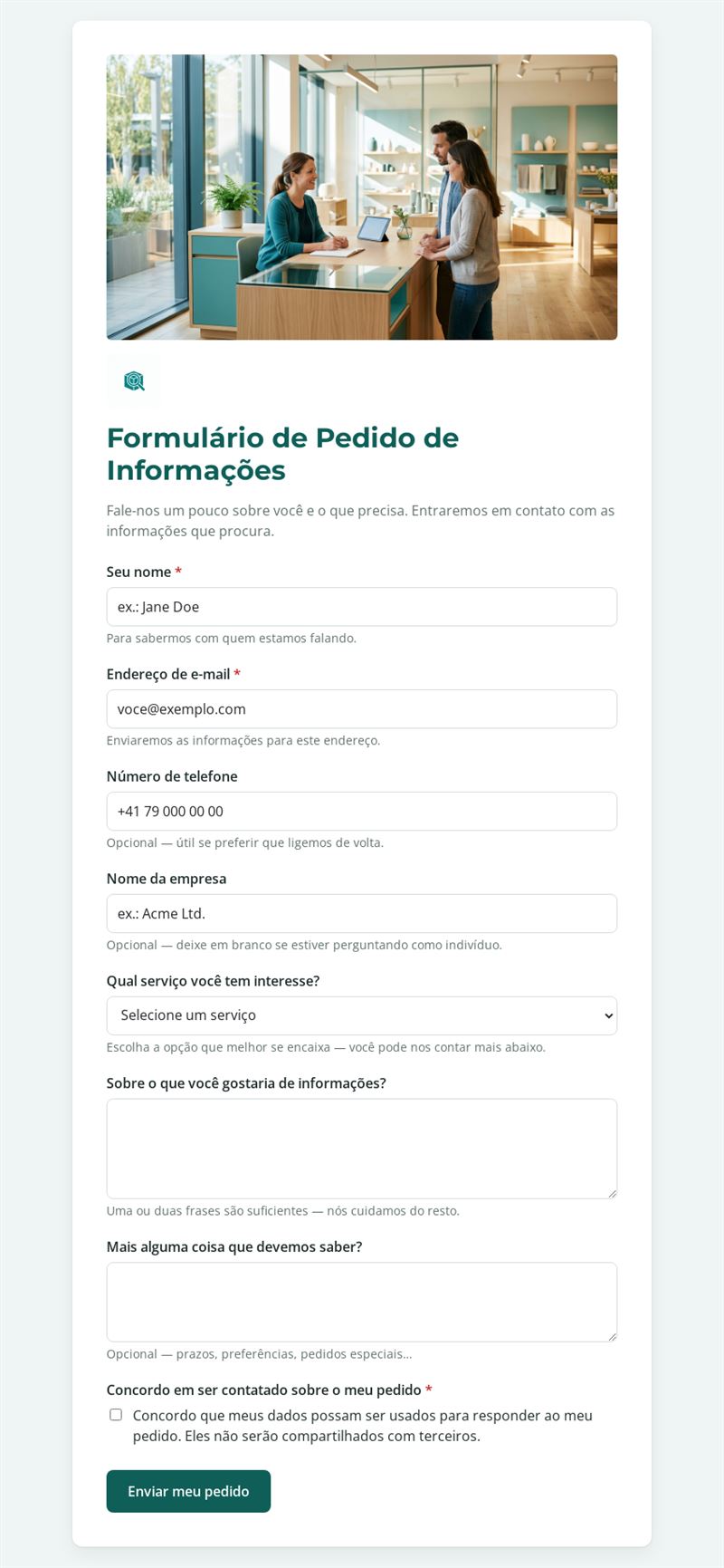 Pedido de informações sobre produto ou serviço