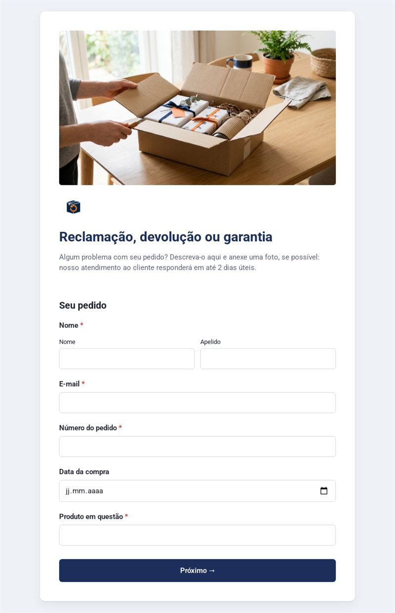 Reclamação, devolução ou garantia