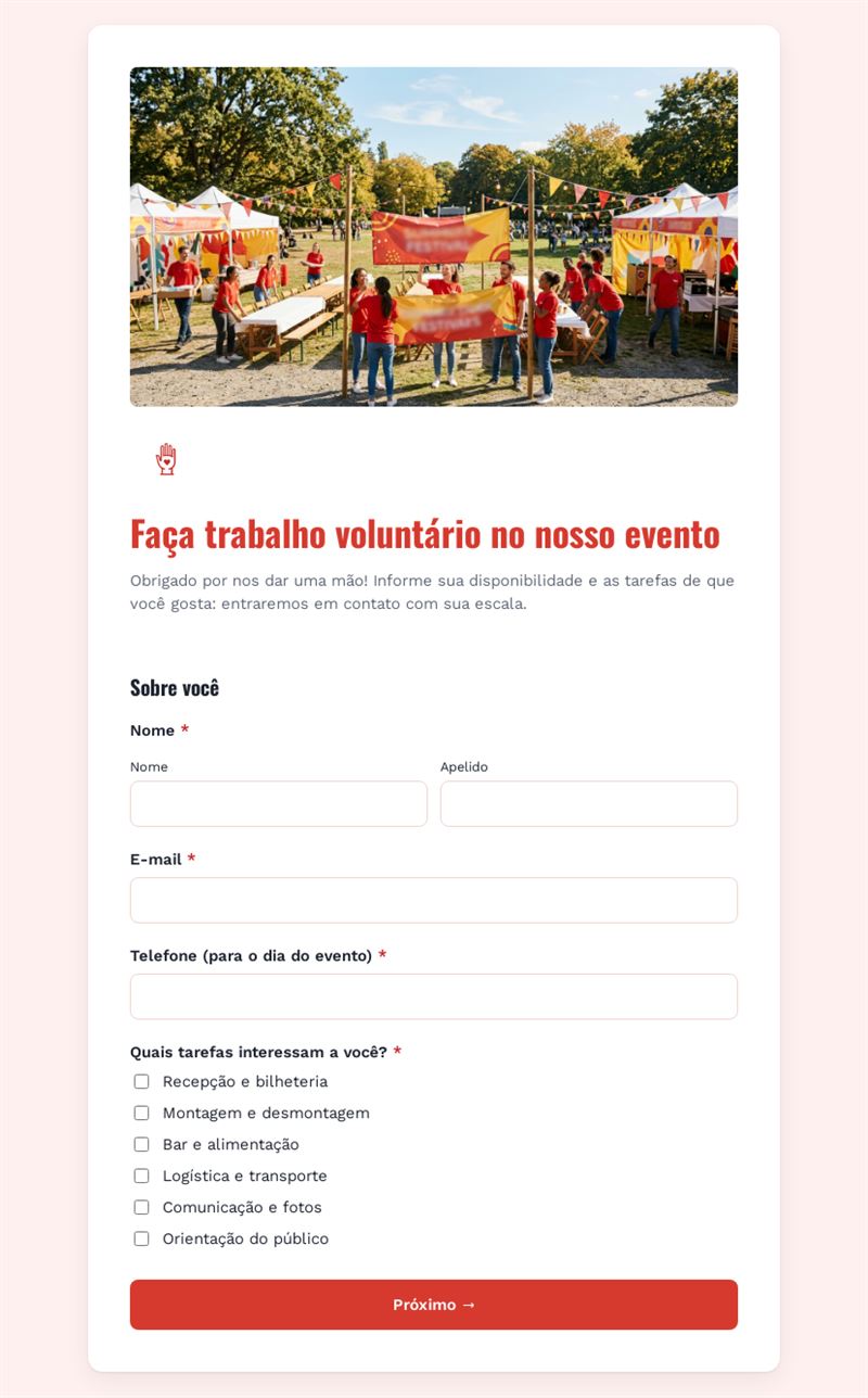 Faça trabalho voluntário no nosso evento