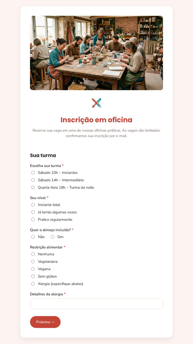 Inscrição em oficina