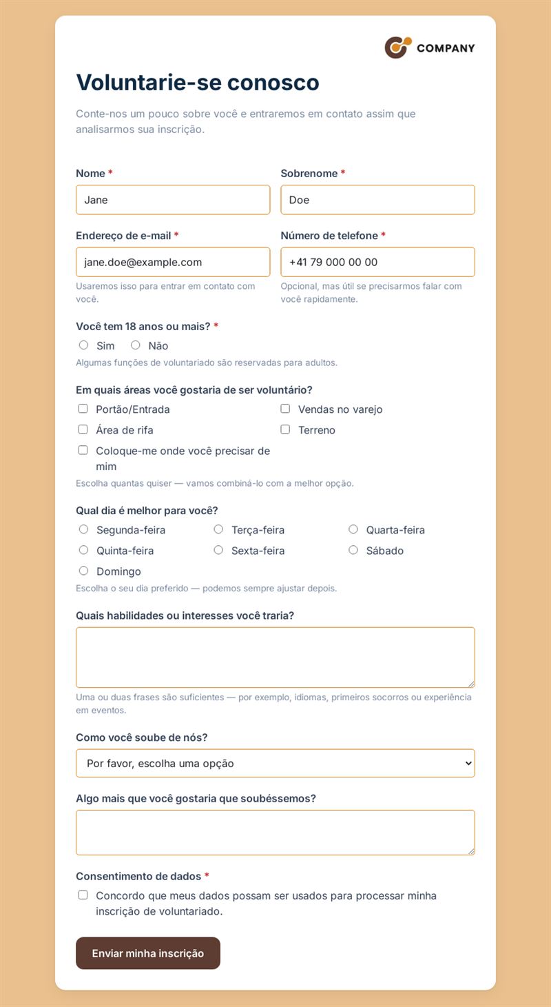 Inscrição de Voluntário