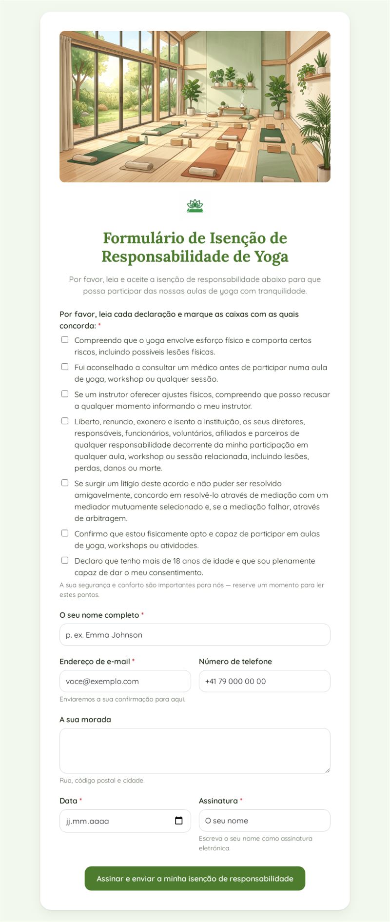 Formulário de Renúncia de Yoga