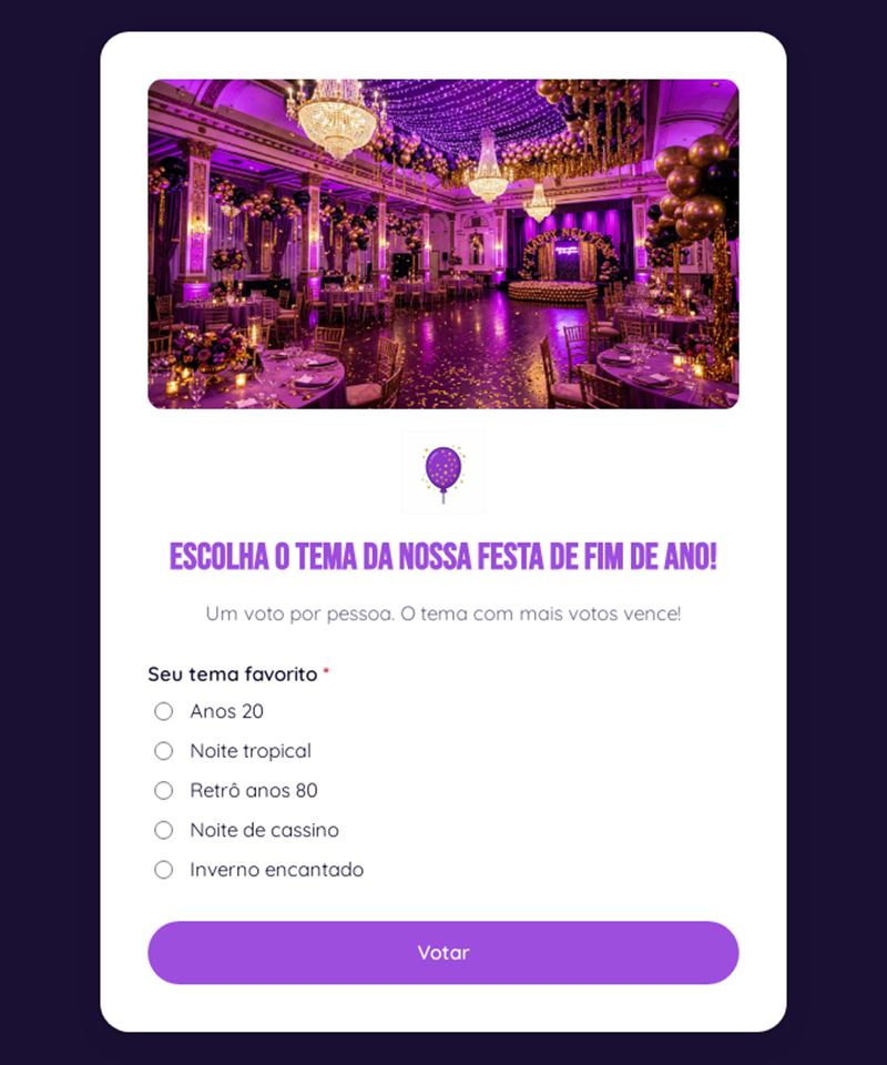 Escolha o tema da nossa festa de fim de ano!