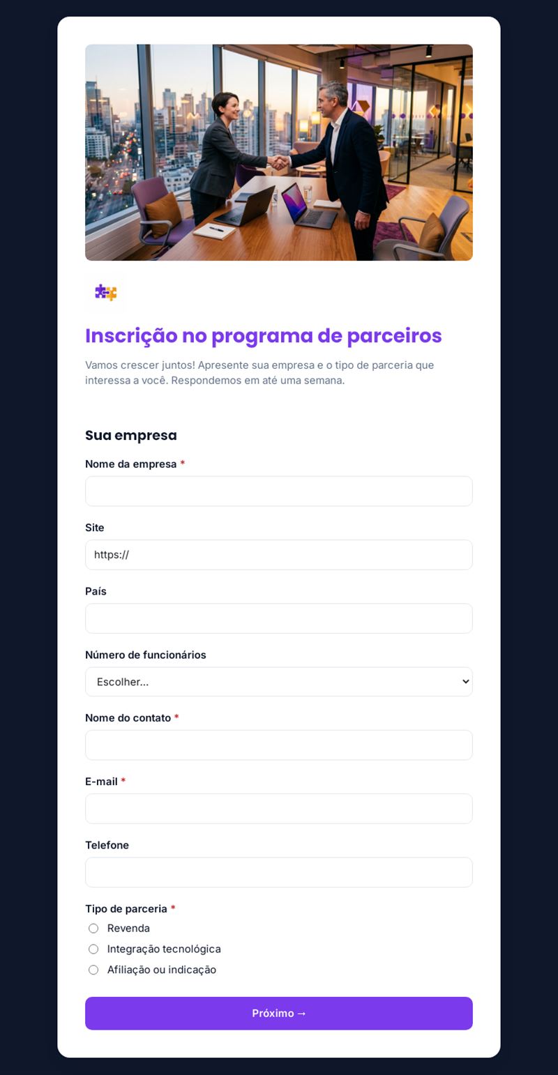 Inscrição no programa de parceiros