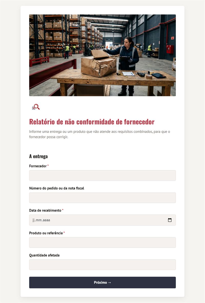 Relatório de não conformidade de fornecedor