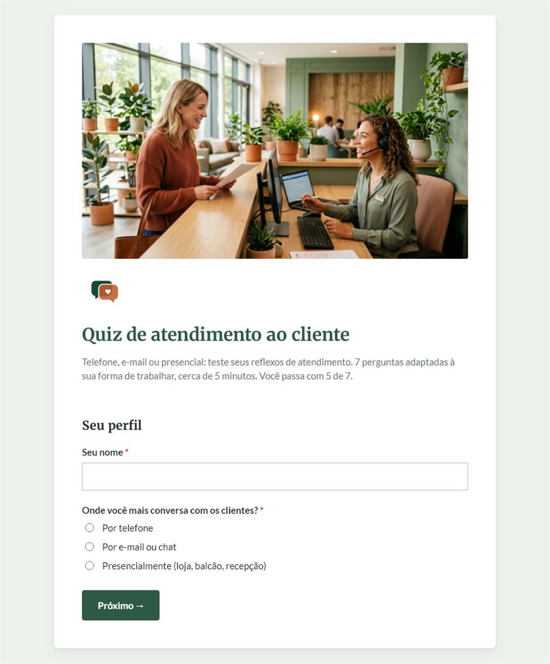 Quiz de atendimento ao cliente
