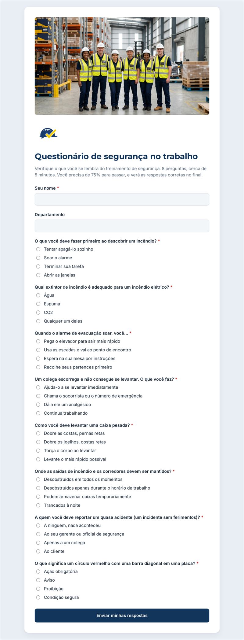 Questionário de segurança no trabalho
