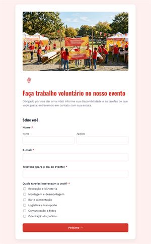 Faça trabalho voluntário no nosso evento