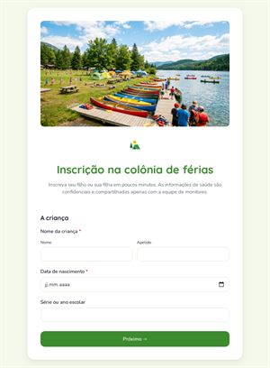 Inscrição na colônia de férias