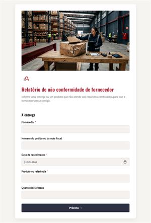 Relatório de não conformidade de fornecedor