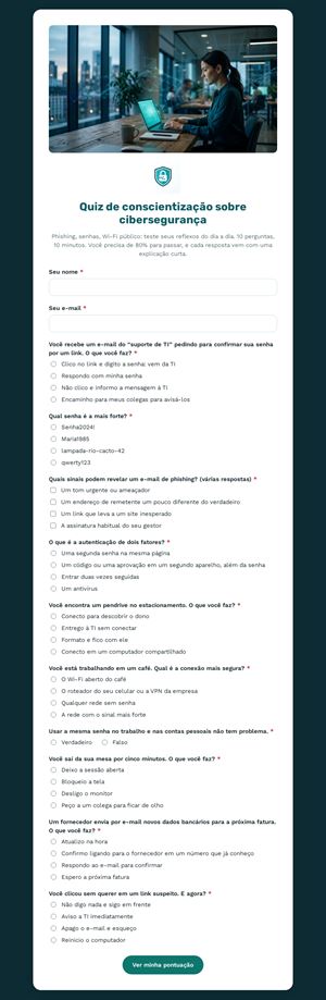 Quiz de conscientização sobre cibersegurança