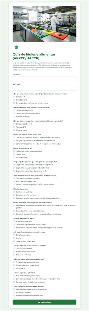 Quiz de higiene alimentar (APPCC/HACCP)