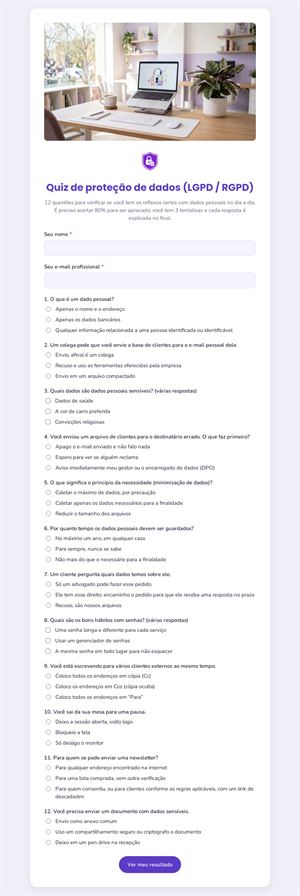 Quiz de proteção de dados (LGPD / RGPD)