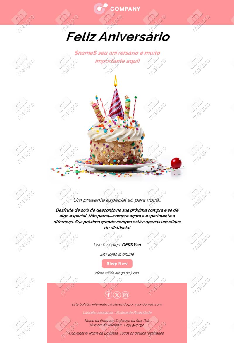 Modelo de Email de Aniversário Personalizado