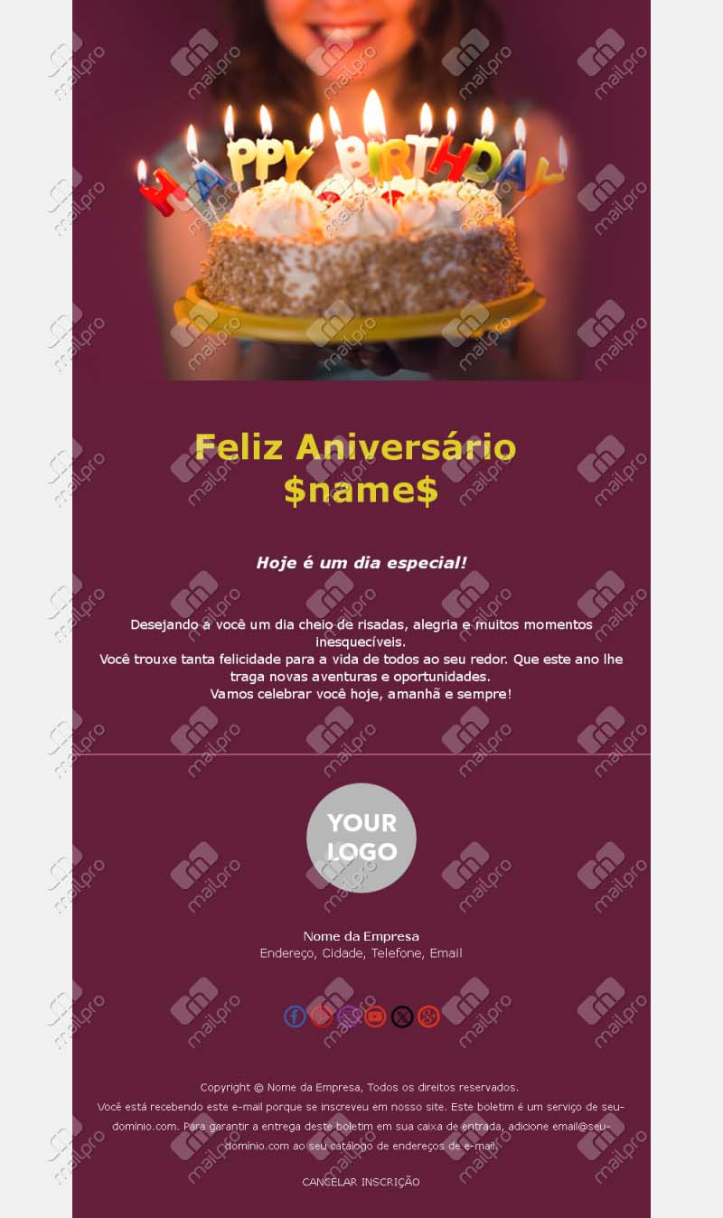 Modelo de Email de Aniversário Simples