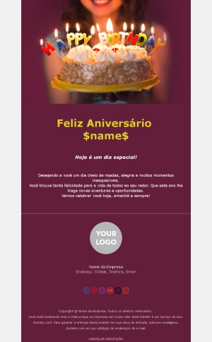 Modelo de Email de Aniversário Simples